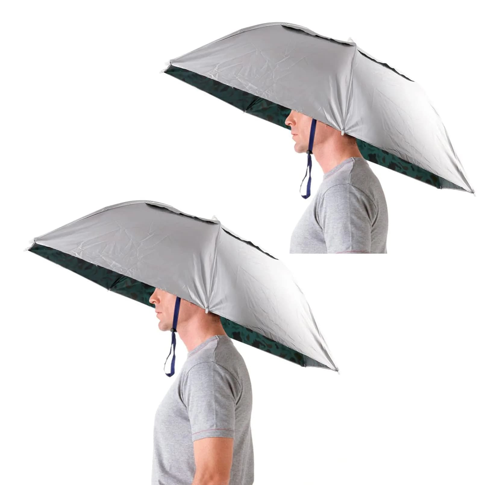Luwint Umbrella Hat Hands Free, 91 cm (36'') Wide Brim Sun & Rain Hat with Adjustable Chin Strap | Ideal for Gardening, Fishing, Outdoor Activities — 2* Silver-Camouflage