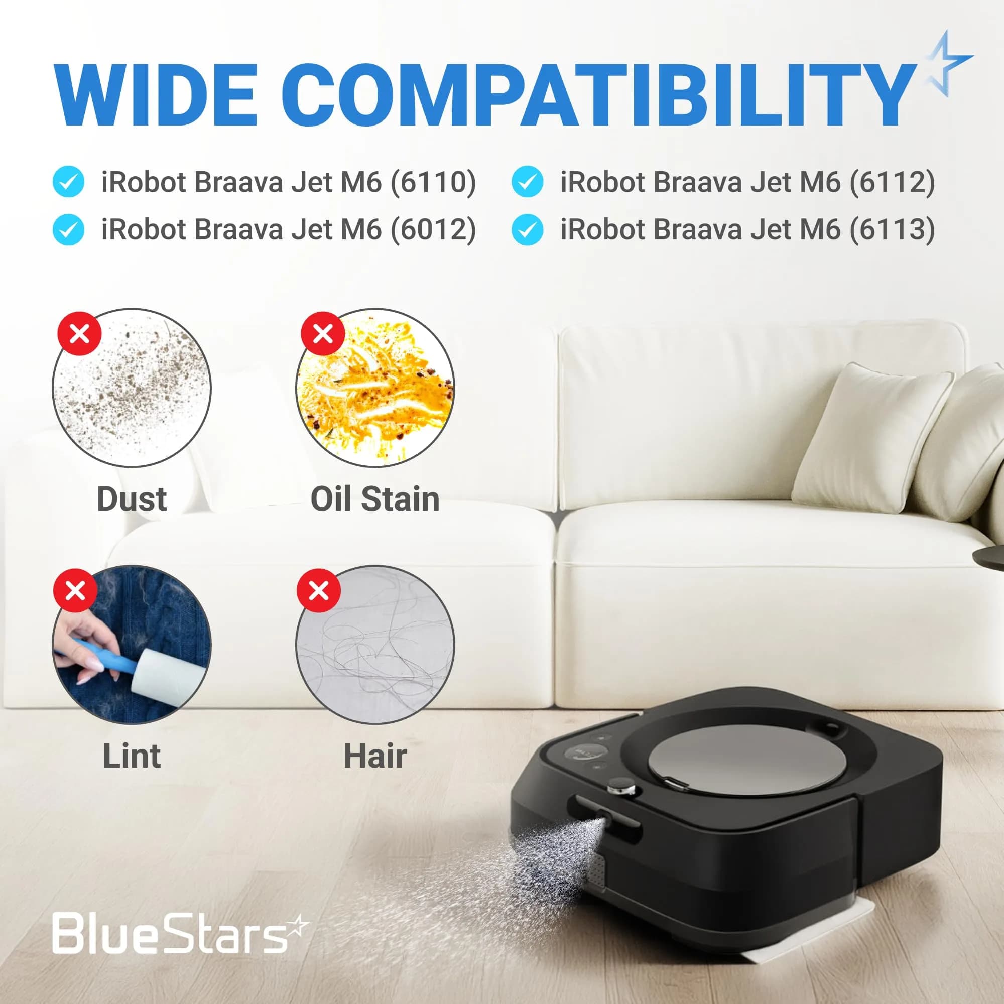 BlueStars 10 Packs m6 Washable Reusable Wet Mopping Pads Gray | Compatible with iRobot Braava Jet m6 Ultimate Robot Mop - view 4
