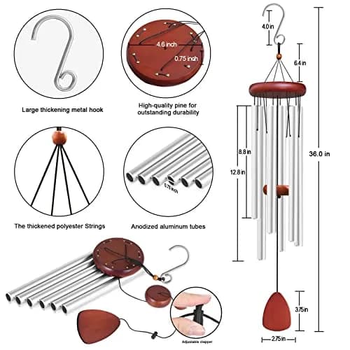 WENANA Large Aluminium Wind Chimes 91.44cm (36") | Soothing Melodic Outdoor Garden Decor thumbnail 2