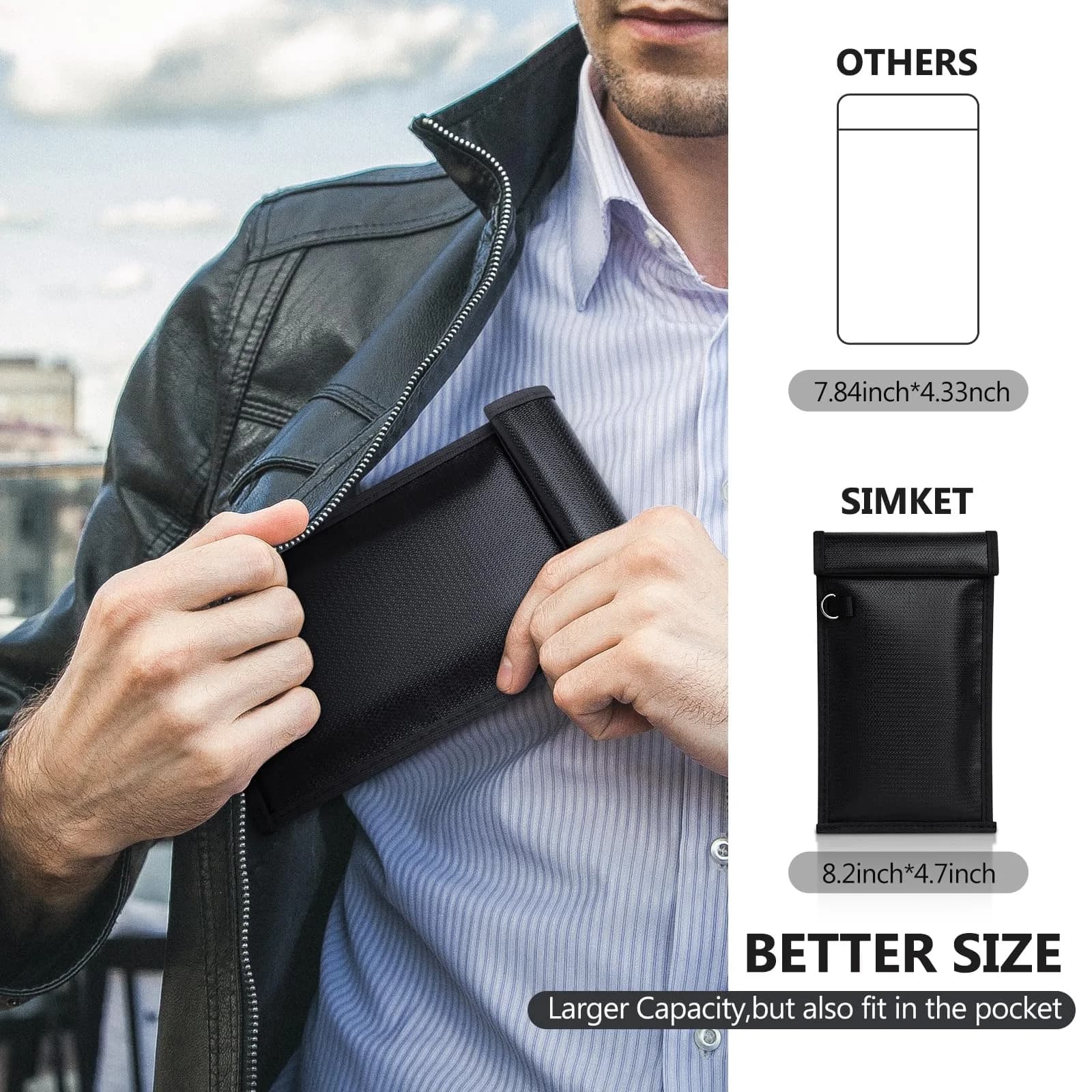 Simket 2 Pack Faraday Bags | Fireproof Waterproof Signal Blocker for Cell Phone & Keys thumbnail 4