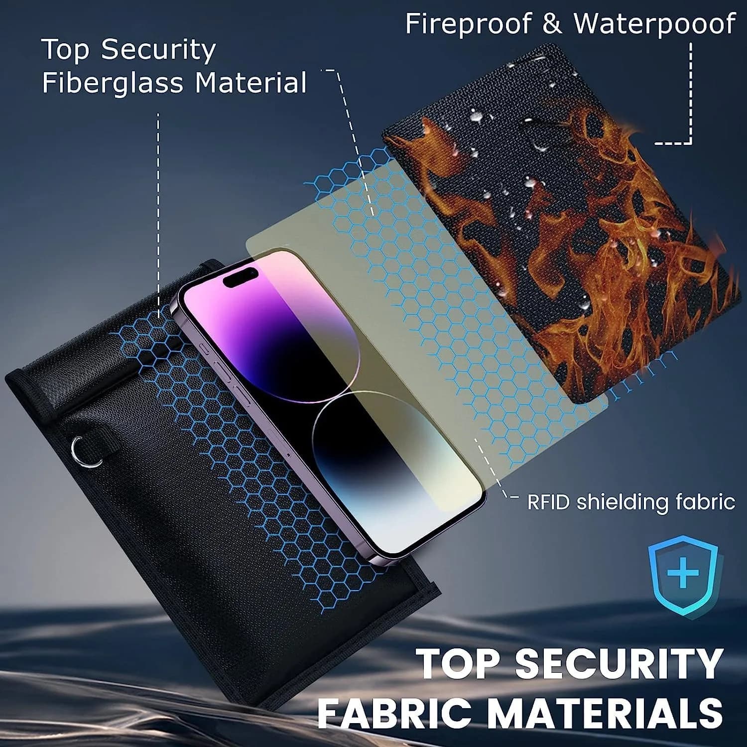 Simket 2 Pack Faraday Bags | Fireproof Waterproof Signal Blocker for Cell Phone & Keys thumbnail 3