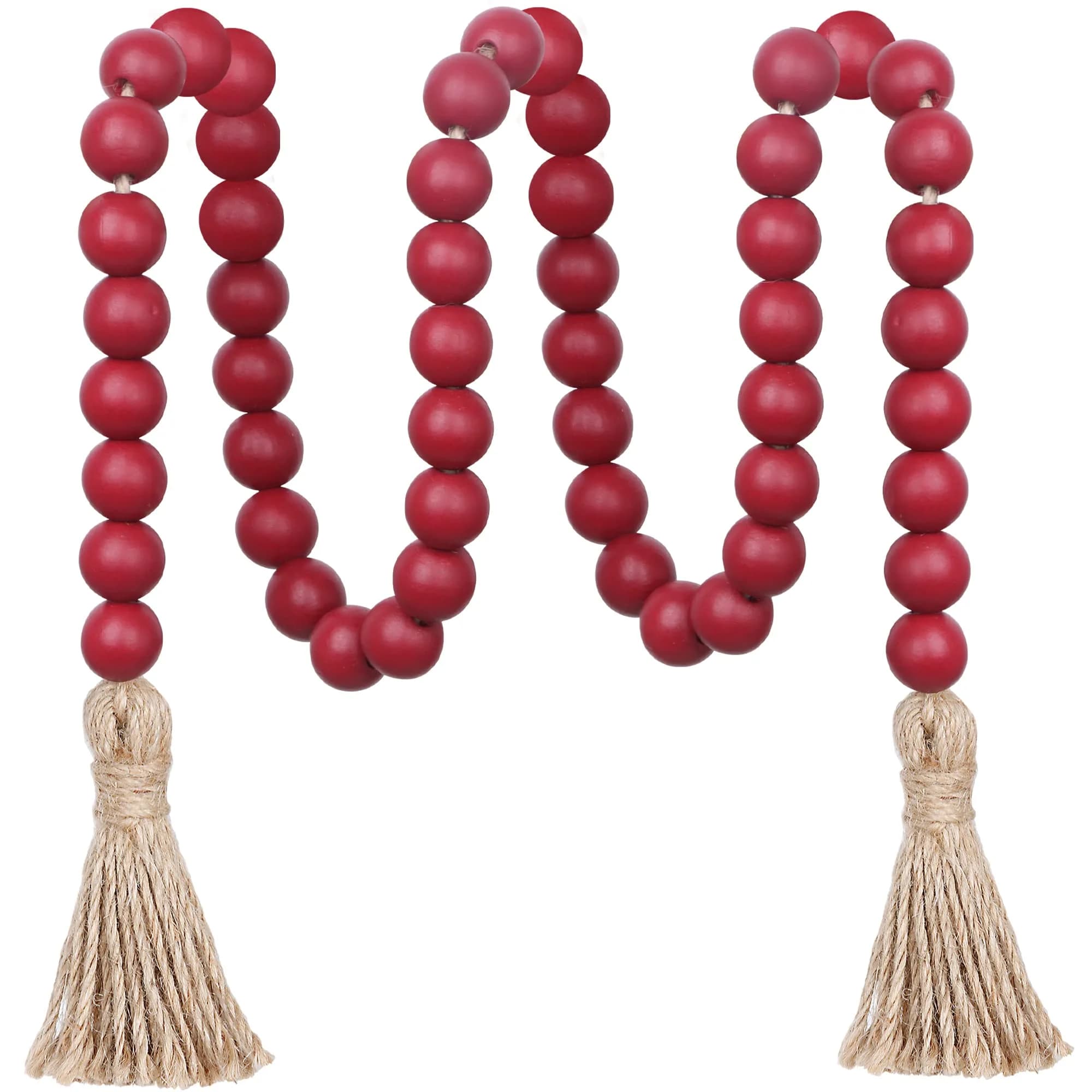 Meplait Wood Bead Garland with Tassels 39in (99cm) Burgundy | Farmhouse & Boho Decor — Burgundy