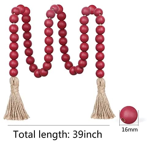 Meplait Wood Bead Garland with Tassels 39in (99cm) Burgundy | Farmhouse & Boho Decor thumbnail 6