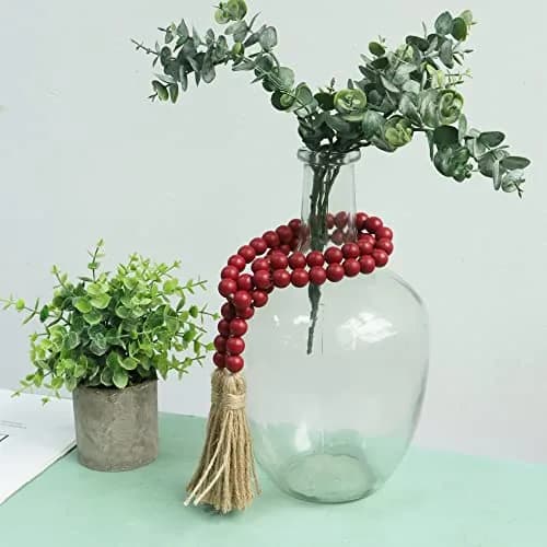Meplait Wood Bead Garland with Tassels 39in (99cm) Burgundy | Farmhouse & Boho Decor thumbnail 3