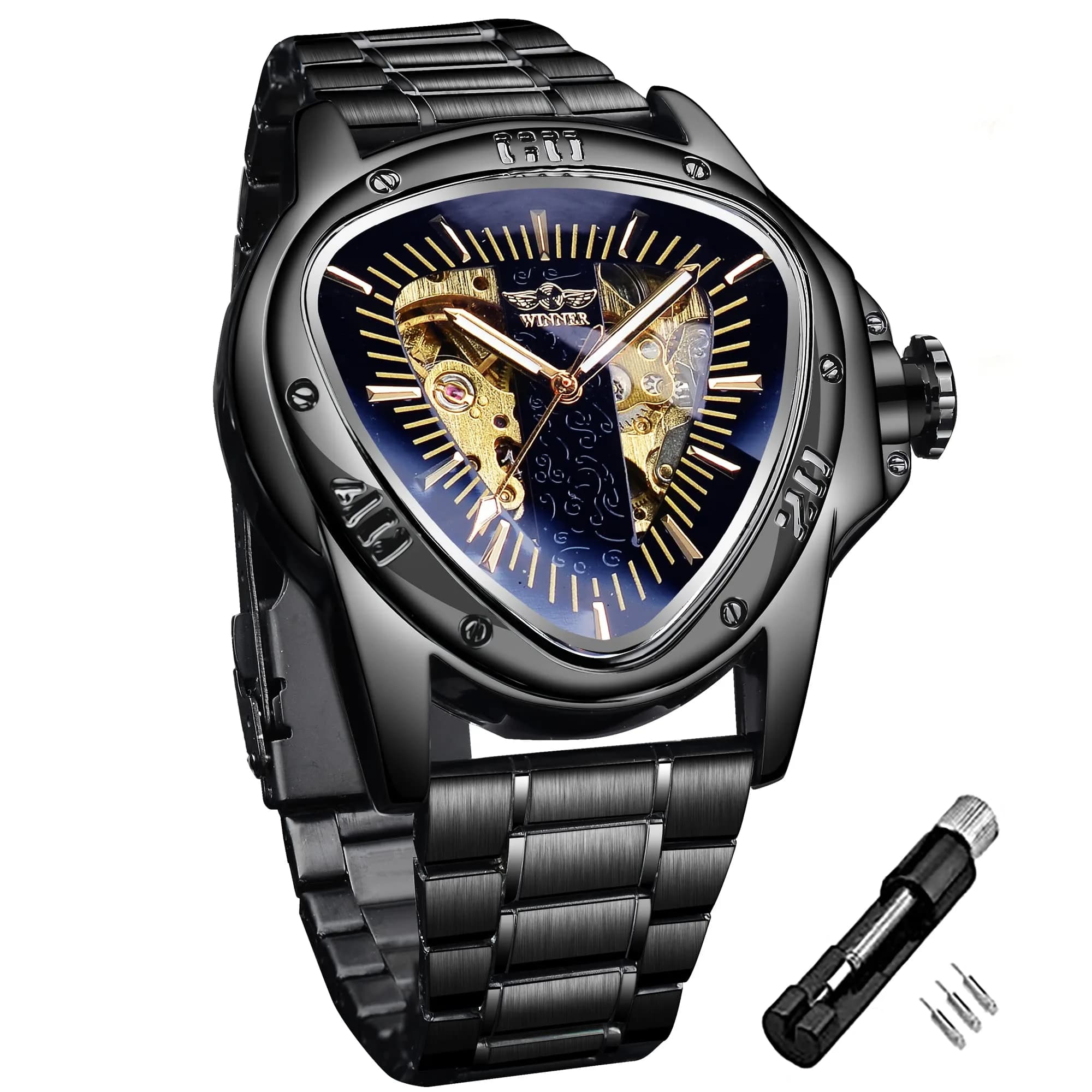 FORSINING Black-L Automatic Mechanical Watch for Men | 45mm Stainless Steel Case, Genuine Leather Strap - main product image
