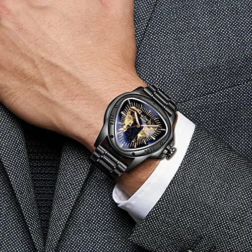 FORSINING Mechanical Wrist Watch Triangle Racing Dial Skeleton Automatic Movement Stainless Steel Leather Strap 50mm | Racing-Inspired Design for Men thumbnail 4