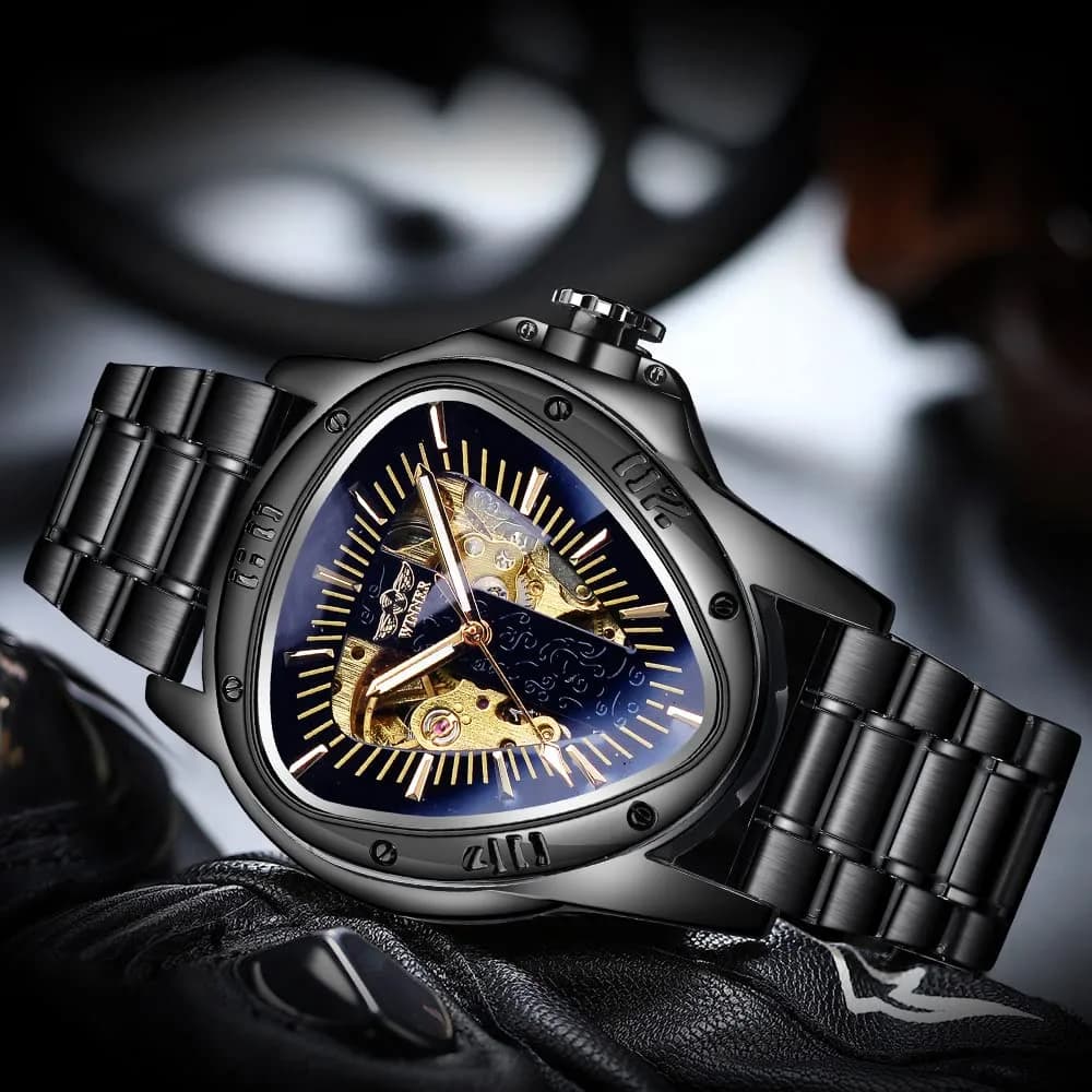 FORSINING Mechanical Wrist Watch Triangle Racing Dial Skeleton Automatic Movement Stainless Steel Leather Strap 50mm | Racing-Inspired Design for Men - view 5
