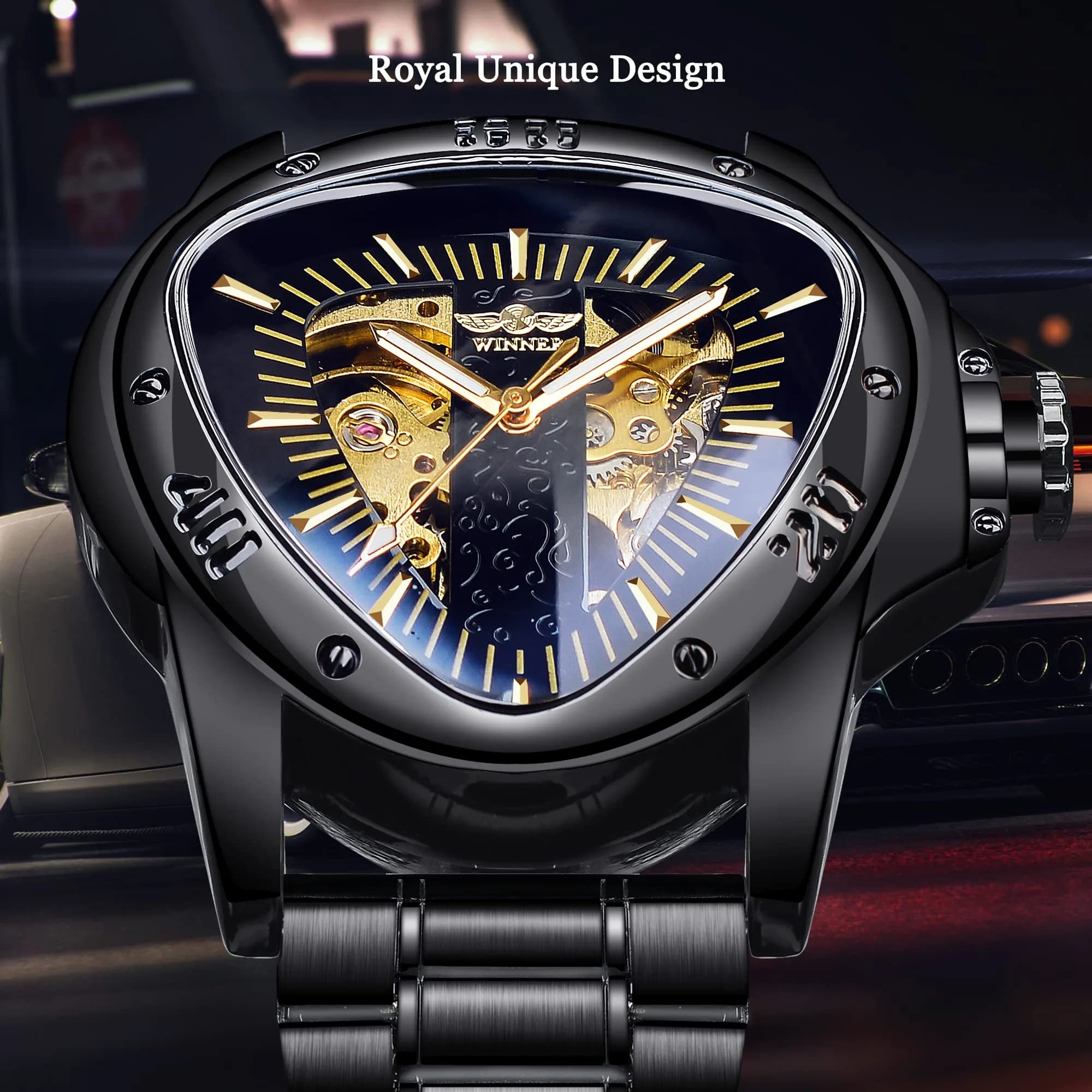 FORSINING Black-L Automatic Mechanical Watch for Men | 45mm Stainless Steel Case, Genuine Leather Strap - view 2
