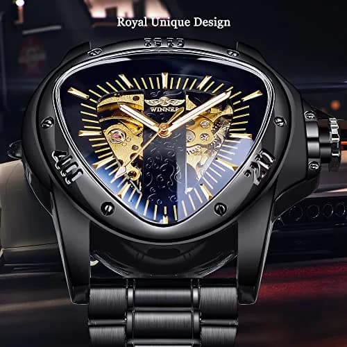 FORSINING Mechanical Wrist Watch Triangle Racing Dial Skeleton Automatic Movement Stainless Steel Leather Strap 50mm | Racing-Inspired Design for Men thumbnail 2