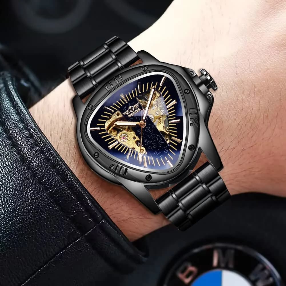 FORSINING Black-L Automatic Mechanical Watch for Men | 45mm Stainless Steel Case, Genuine Leather Strap - view 3