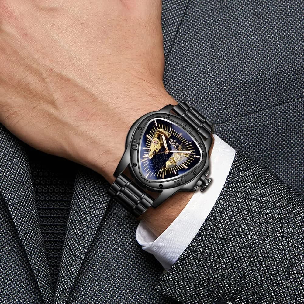 FORSINING Black-L Automatic Mechanical Watch for Men | 45mm Stainless Steel Case, Genuine Leather Strap - view 4