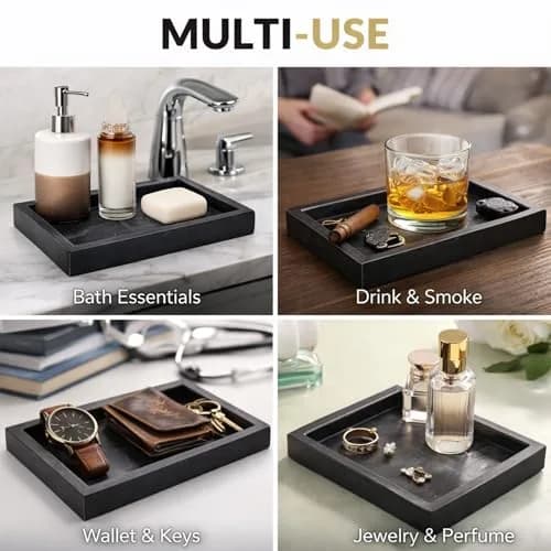 KC KULLICRAFT Natural Marble Tray Black 25cm (10") x 15cm (6") | Elegant Vanity Organizer for Indian Homes thumbnail 4