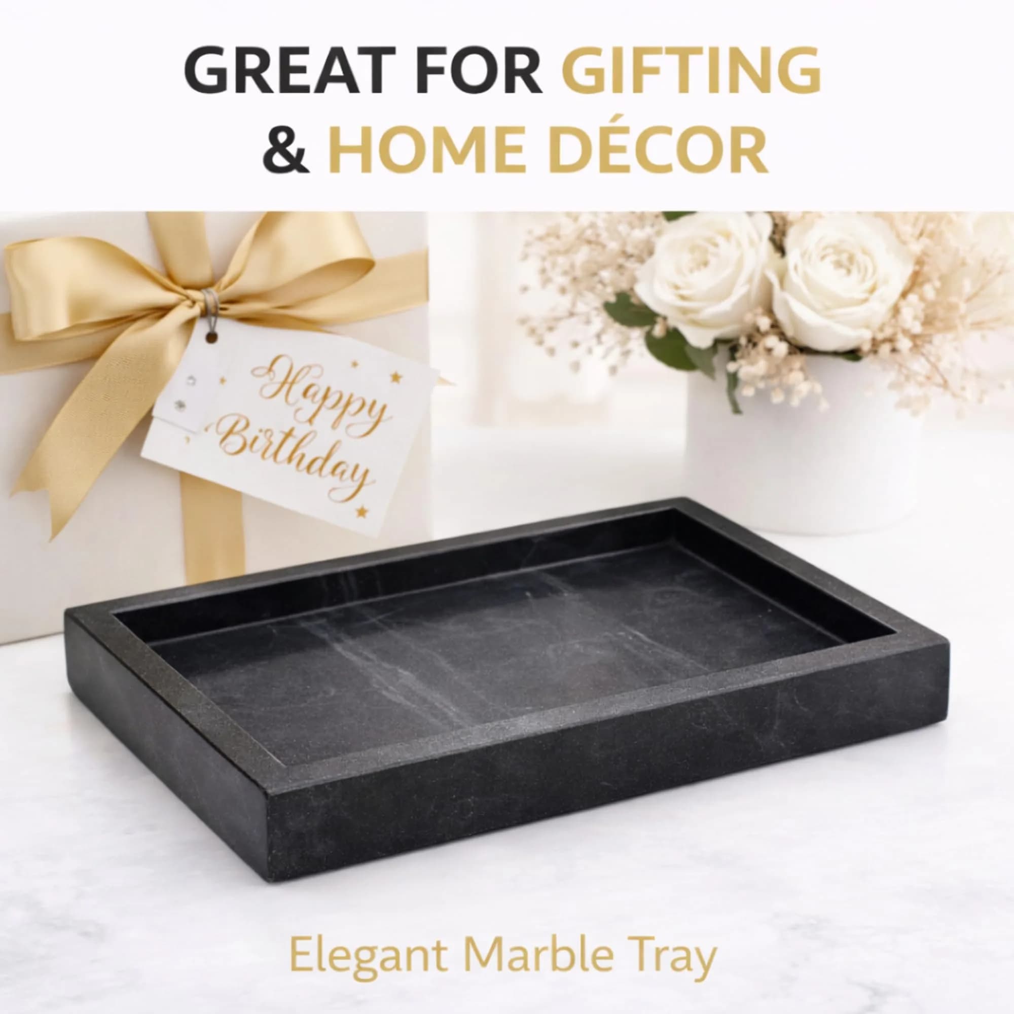 KC KULLICRAFT Natural Marble Tray Black 25cm (10") x 15cm (6") | Elegant Vanity Organizer for Indian Homes - view 7