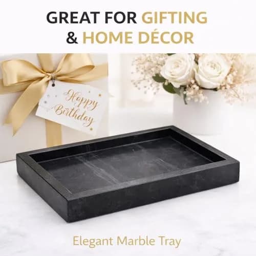 KC KULLICRAFT Natural Marble Tray Black 25cm (10") x 15cm (6") | Elegant Vanity Organizer for Indian Homes thumbnail 7