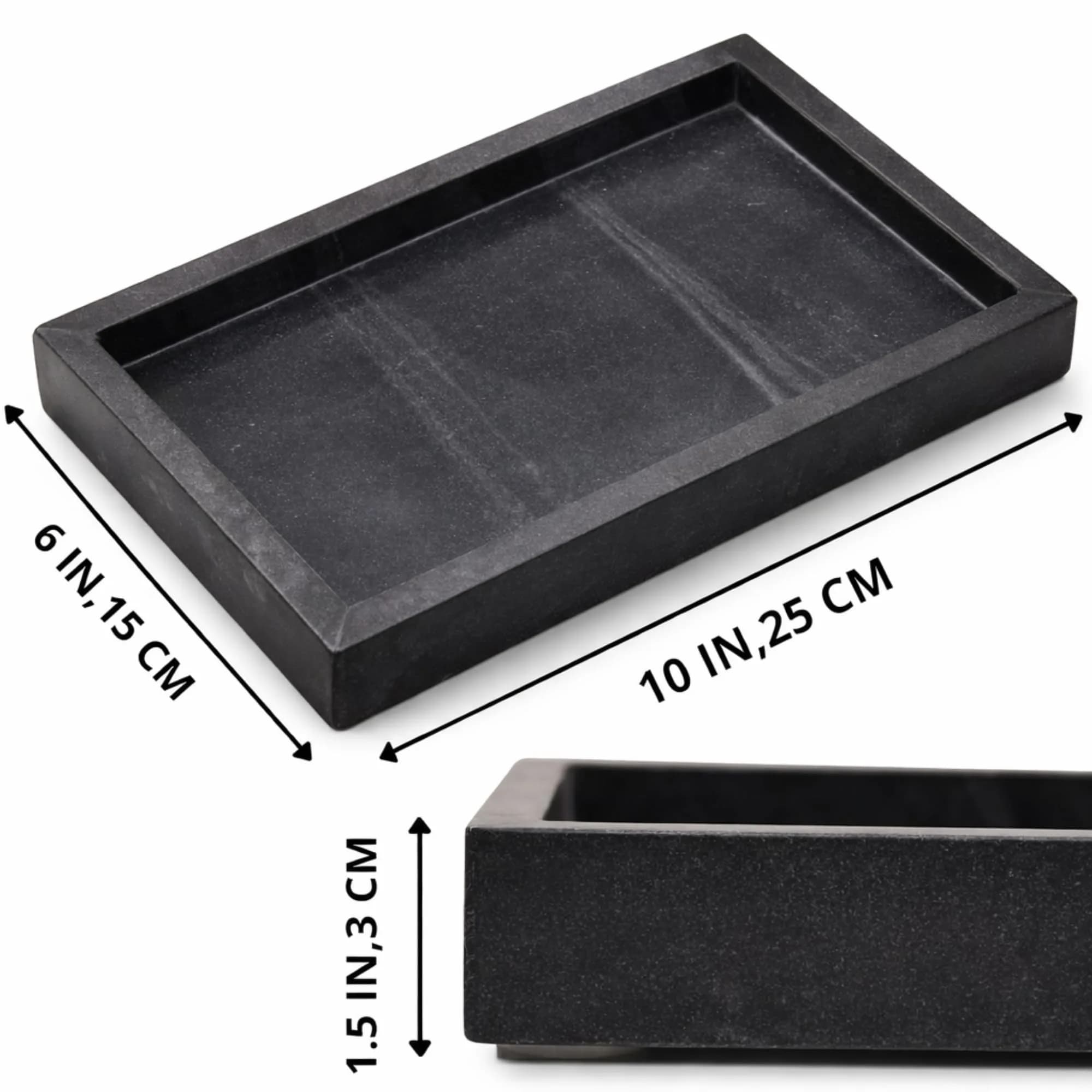 KC KULLICRAFT Natural Marble Tray Black 25cm (10") x 15cm (6") | Elegant Vanity Organizer for Indian Homes - view 2