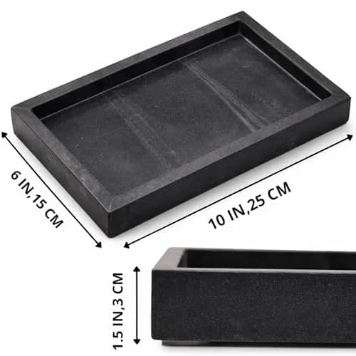 KC KULLICRAFT Natural Marble Tray Black 25cm (10") x 15cm (6") | Elegant Vanity Organizer for Indian Homes thumbnail 2