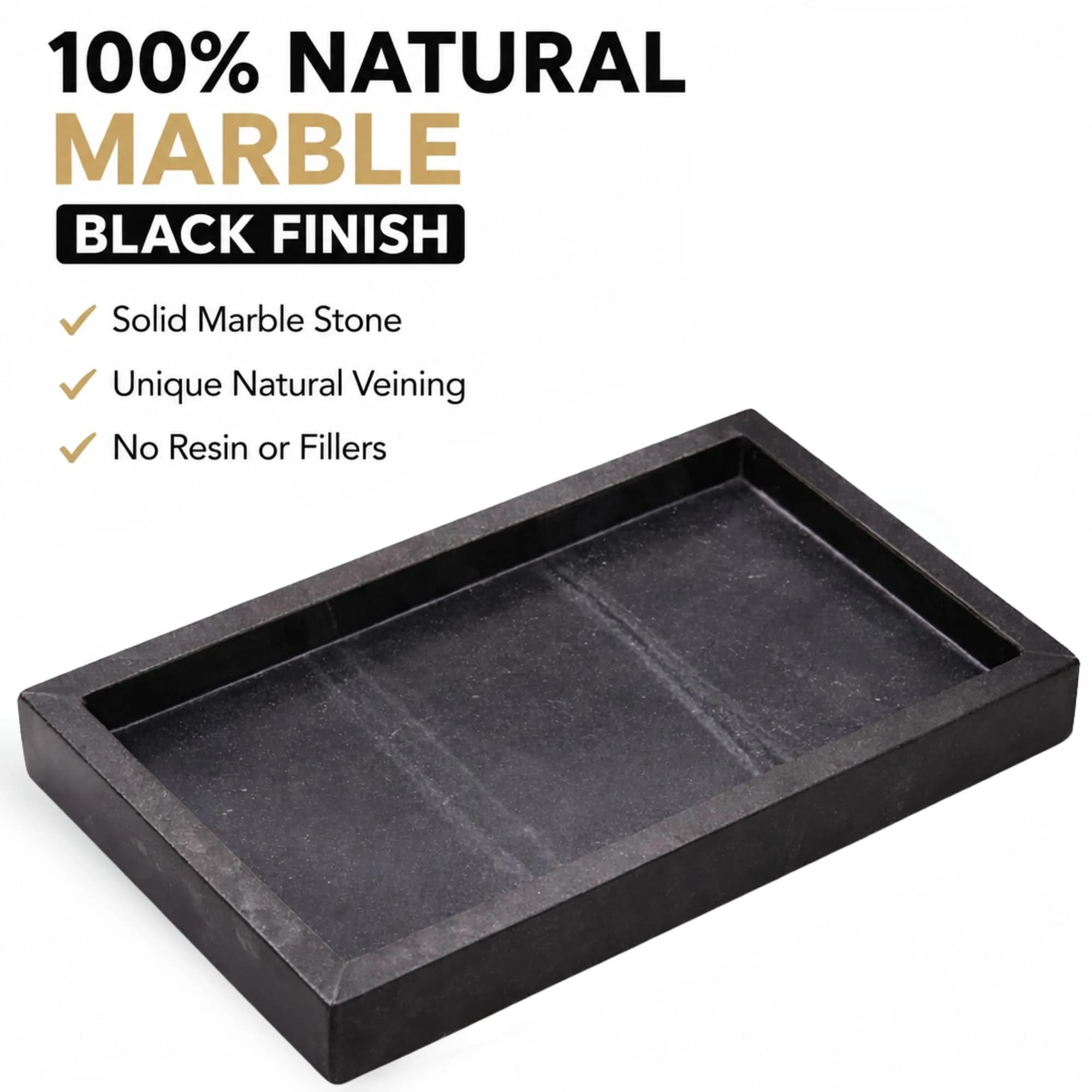 KC KULLICRAFT Natural Marble Tray Black 25cm (10") x 15cm (6") | Elegant Vanity Organizer for Indian Homes - view 3