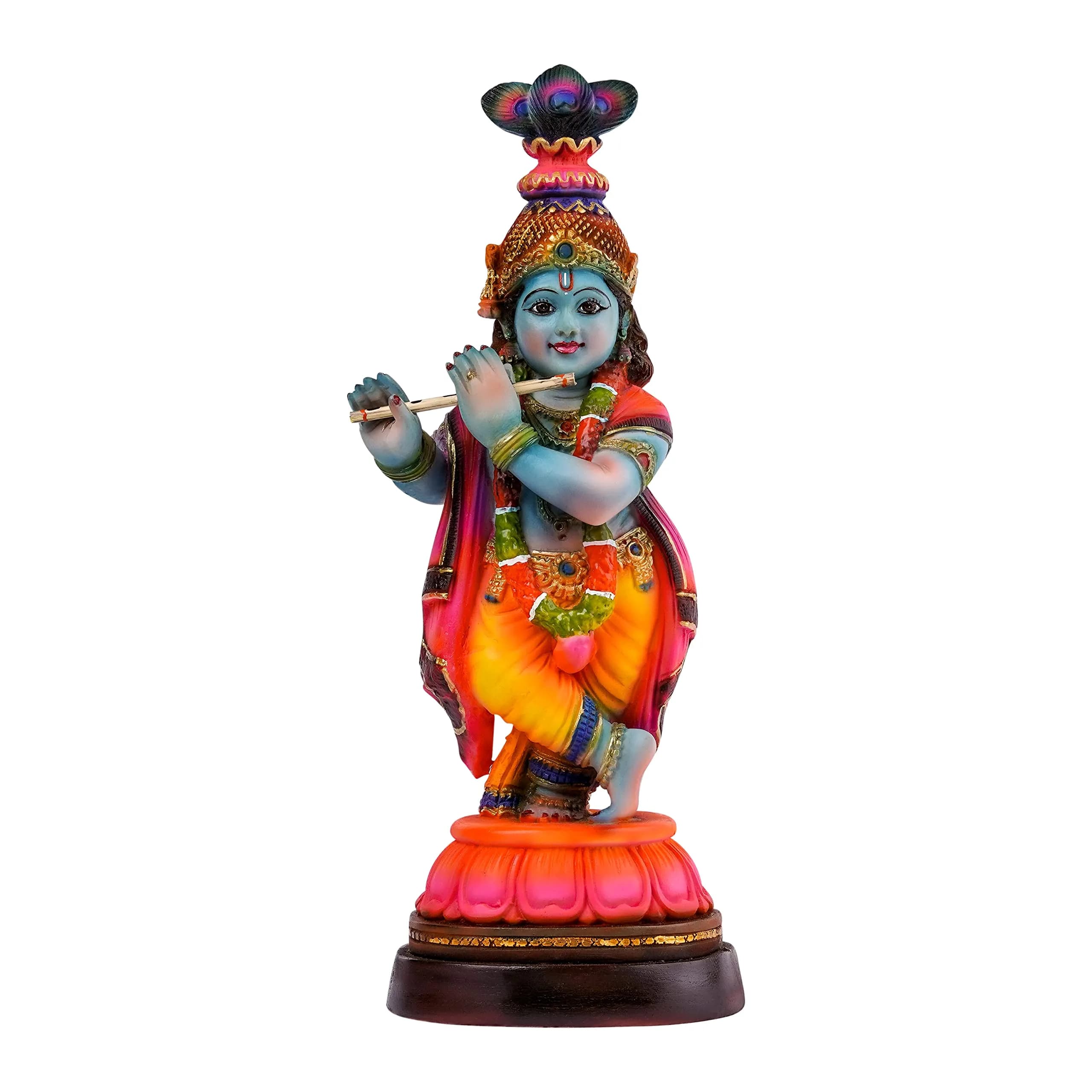 Newven Baby Krishna Idol Small Flute Statue for Home Decor, Mandir & Pooja | Colourful Devotional Murti in Traditional Attire — Multicolour