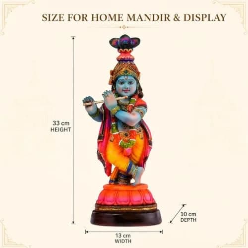 Newven Baby Krishna Idol Small Flute Statue for Home Decor, Mandir & Pooja | Colourful Devotional Murti in Traditional Attire thumbnail 5