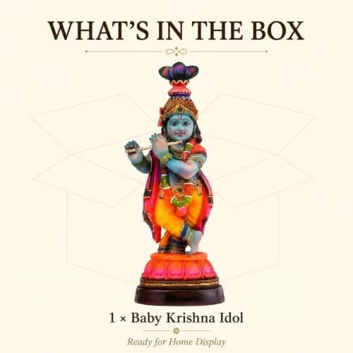 Newven Baby Krishna Idol Small Flute Statue for Home Decor, Mandir & Pooja | Colourful Devotional Murti in Traditional Attire thumbnail 6
