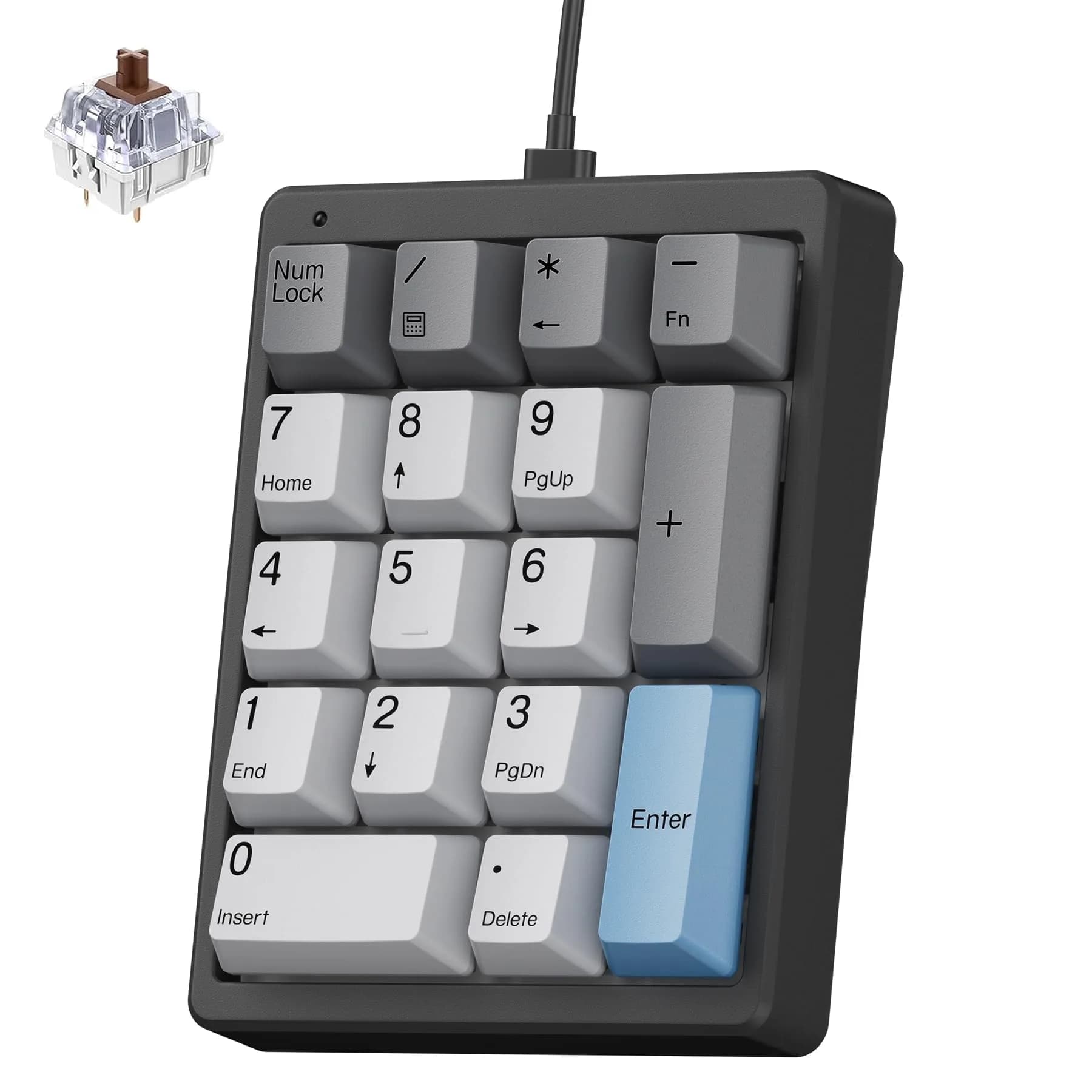 Kisnt KN17 Mechanical Numpad for Excel Financial Data Entry | 17 Keys, Hot-Swappable Brown Switches, PBT Keycaps, White Backlit, USB-C Wired — Brown switch