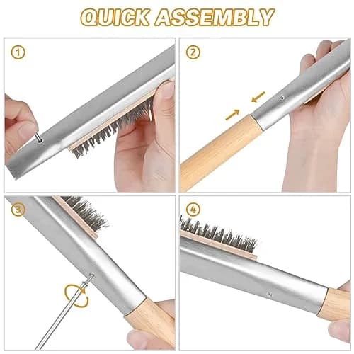 Aolso Pizza Oven Brush 26" with Stainless Steel Scraper & 2 Brush Heads | Heat-Resistant Rubber Wood Handle thumbnail 4