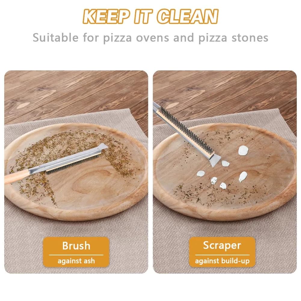 Aolso Pizza Oven Brush 26" with Stainless Steel Scraper & 2 Brush Heads | Heat-Resistant Rubber Wood Handle - view 5