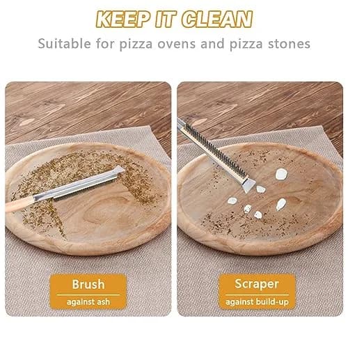 Aolso Pizza Oven Brush 26" with Stainless Steel Scraper & 2 Brush Heads | Heat-Resistant Rubber Wood Handle thumbnail 5