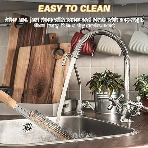 Aolso Pizza Oven Brush 26" with Stainless Steel Scraper & 2 Brush Heads | Heat-Resistant Rubber Wood Handle thumbnail 6