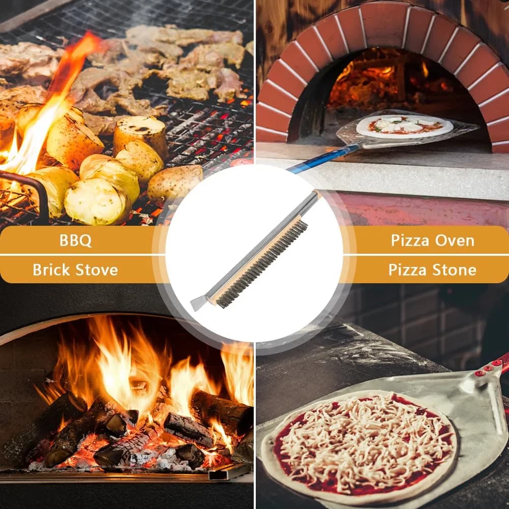 Aolso Pizza Oven Brush 26" with Stainless Steel Scraper & 2 Brush Heads | Heat-Resistant Rubber Wood Handle - view 7