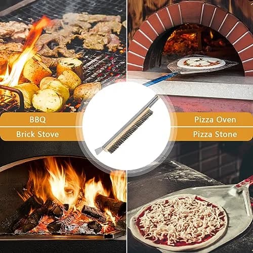 Aolso Pizza Oven Brush 26" with Stainless Steel Scraper & 2 Brush Heads | Heat-Resistant Rubber Wood Handle thumbnail 7
