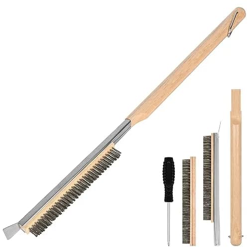 Aolso Pizza Oven Brush 26" with Stainless Steel Scraper & 2 Brush Heads | Heat-Resistant Rubber Wood Handle thumbnail 1