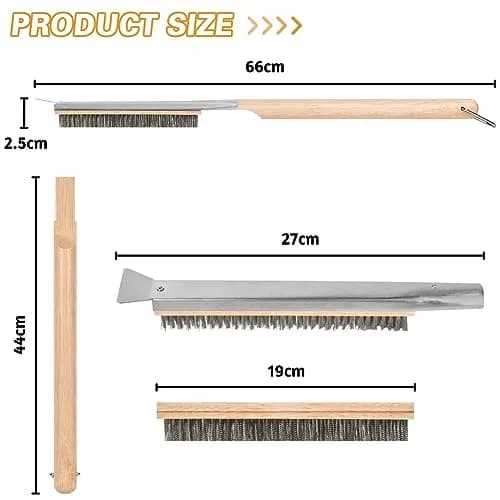 Aolso Pizza Oven Brush 26" with Stainless Steel Scraper & 2 Brush Heads | Heat-Resistant Rubber Wood Handle thumbnail 2
