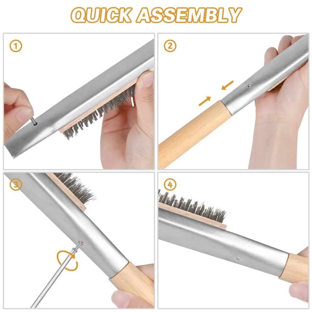 Aolso Pizza Oven Brush 26" with Stainless Steel Scraper & 2 Brush Heads | Heat-Resistant Rubber Wood Handle - view 4