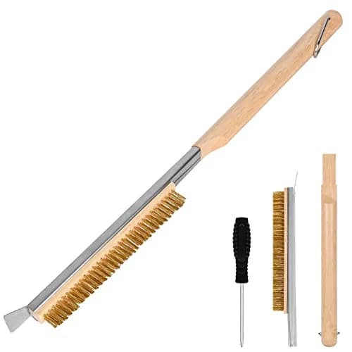 Aolso Pizza Oven Brush 21" with Stainless Steel Scraper & Brass Bristles | Heat-Proof Wood Handle thumbnail 1