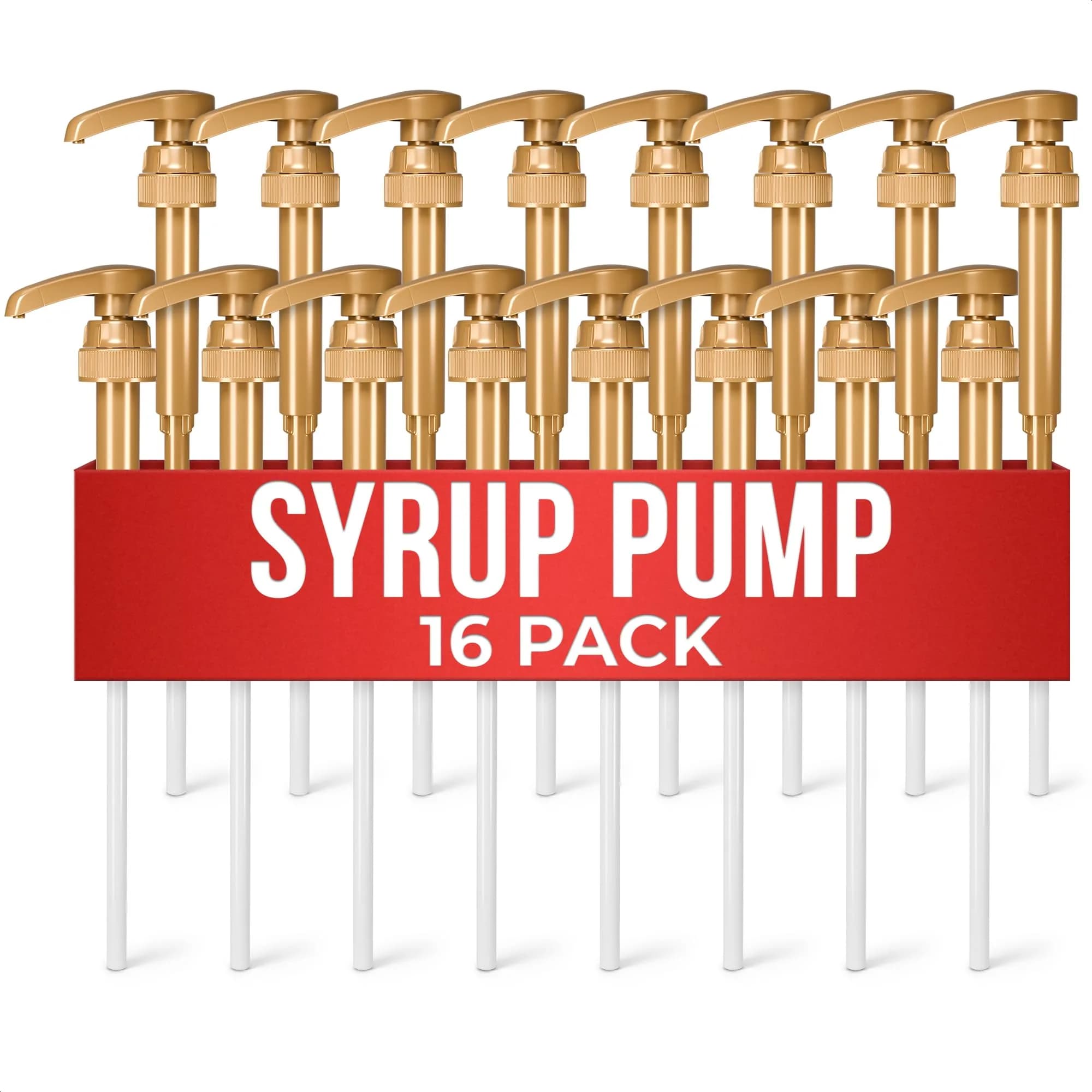 ALPENKOK 16 Pcs Coffee Syrup Pump, Compatible with Skinny, Torani, Davinci | Precise 0.3 oz Dispense, Gold Finish