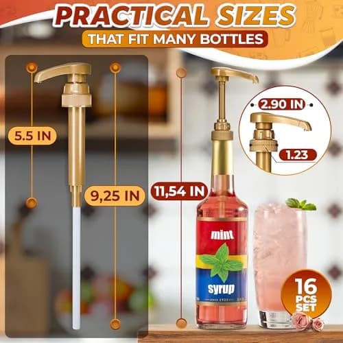 ALPENKOK 16 Pcs Coffee Syrup Pump, Compatible with Skinny, Torani, Davinci | Precise 0.3 oz Dispense, Gold Finish thumbnail 2