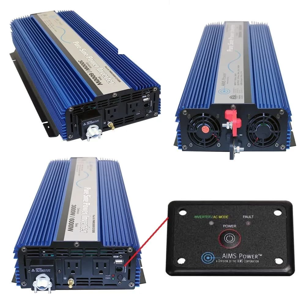 AIMS Power 3000W 12V Pure Sine Inverter Kit with Remote | 6000W Surge, UL Listed, Compact & Lightweight