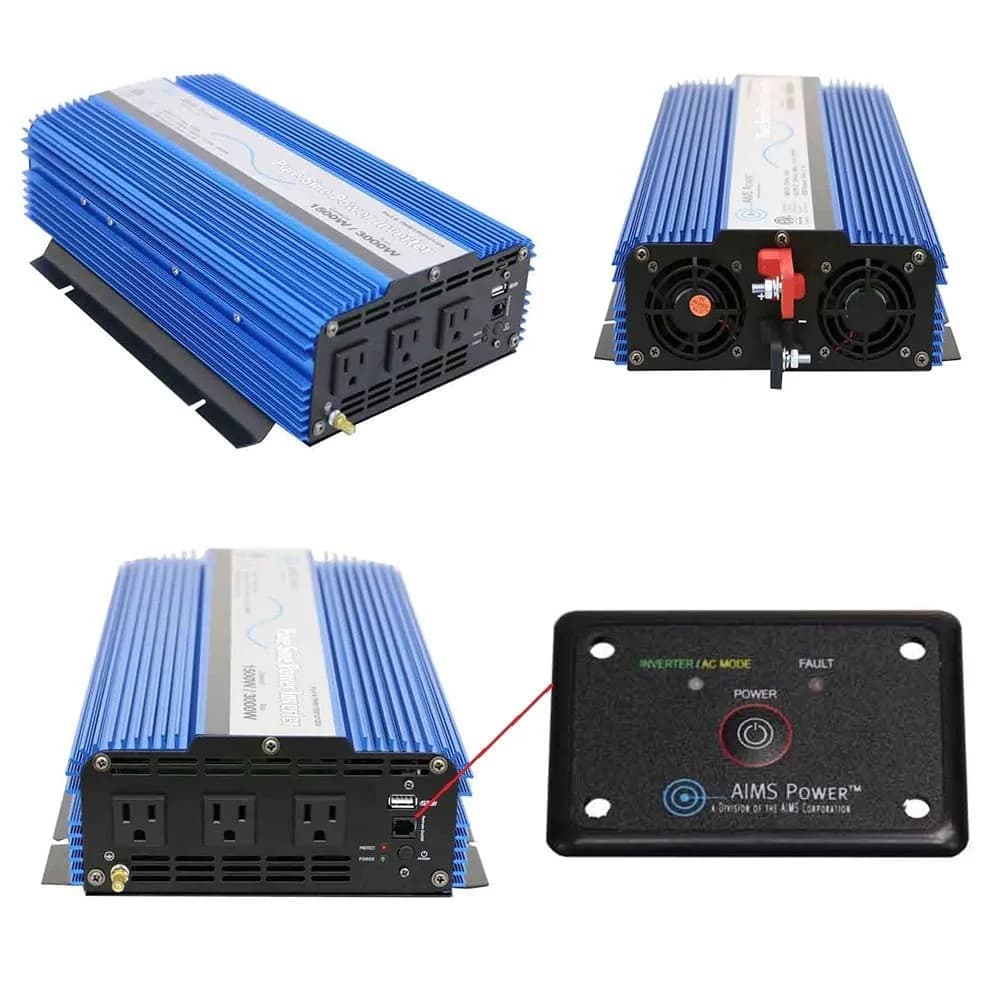 AIMS Power 3000W 12V Pure Sine Inverter Kit with Remote | 6000W Surge, UL Listed, Compact & Lightweight — Multi