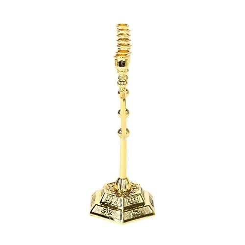 BRTAGG Menorah 7 Branches Gold Candle Holder 17cm (6.7 Inches) | Jerusalem Temple Design thumbnail 4