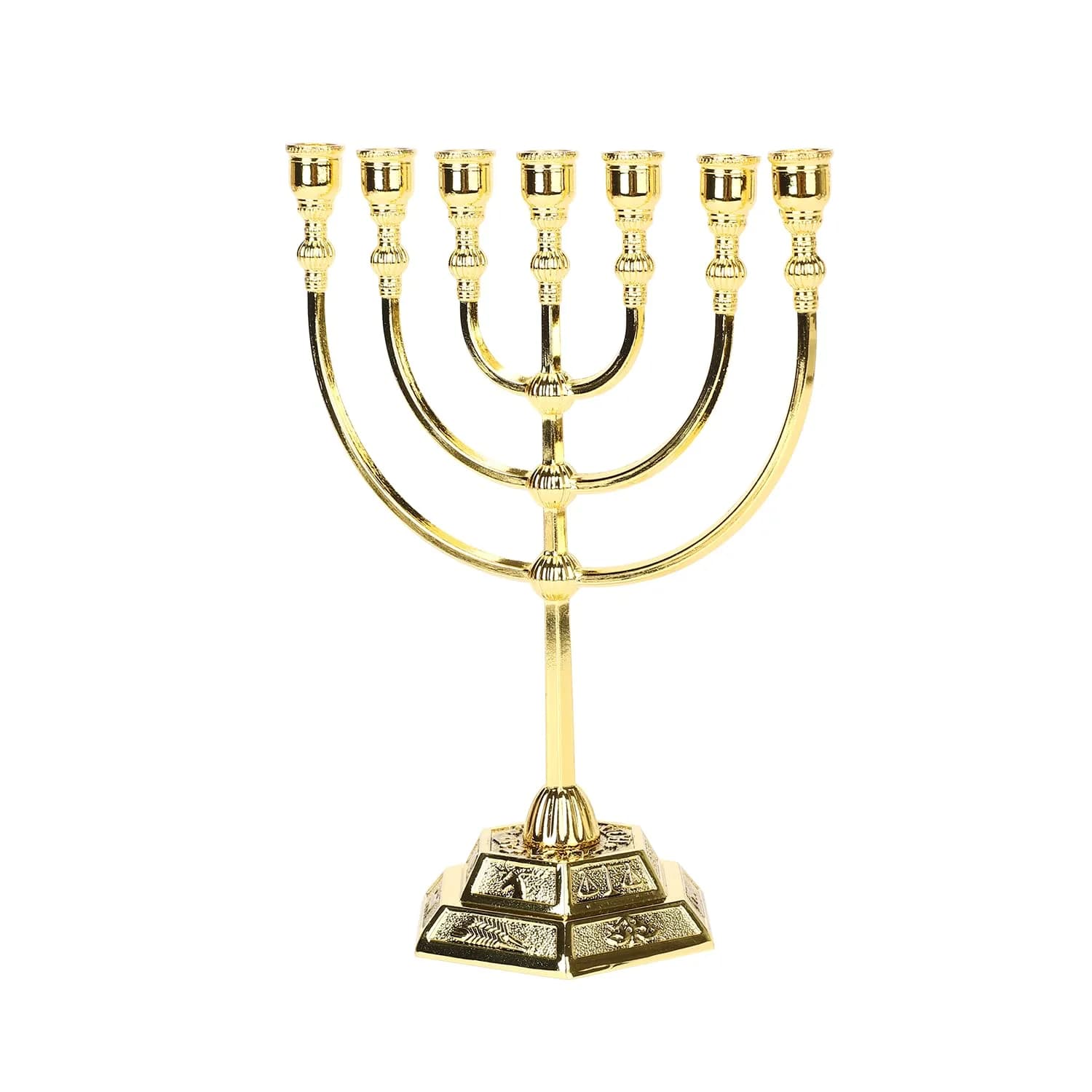 BRTAGG Gold 7 Branch Menorah 6.7 Inch | 12 Tribes of Israel Jerusalem Temple Design - view 3