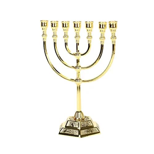 BRTAGG Menorah 7 Branches Gold Candle Holder 17cm (6.7 Inches) | Jerusalem Temple Design thumbnail 3