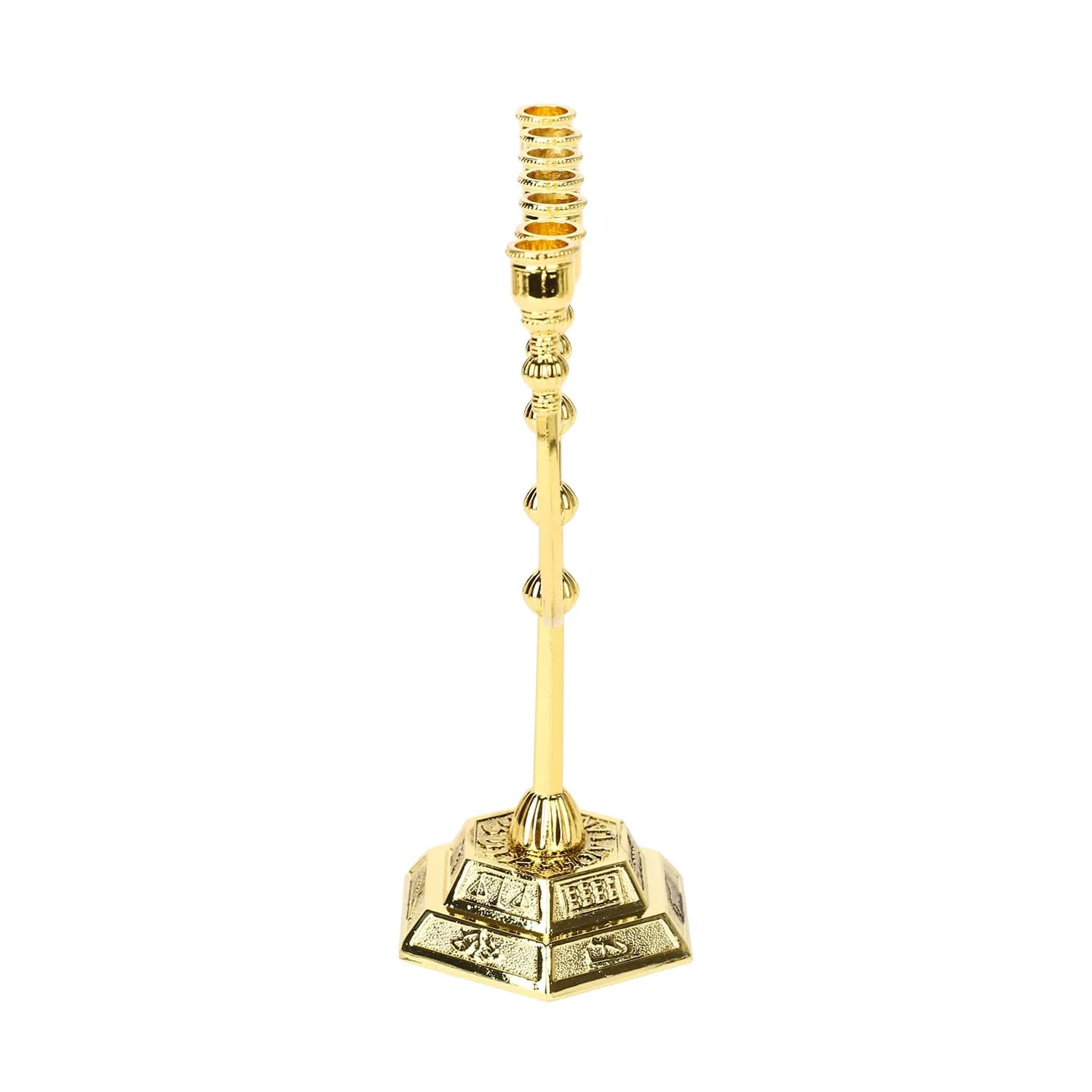 BRTAGG Gold 7 Branch Menorah 6.7 Inch | 12 Tribes of Israel Jerusalem Temple Design - view 4