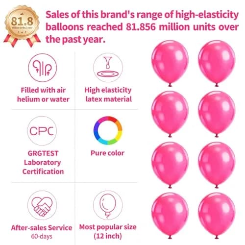 KUULBELA Hot Pink Latex Balloons 110pcs (12 inch) | Bright Party Decorations for Birthdays, Baby Showers, Weddings thumbnail 2
