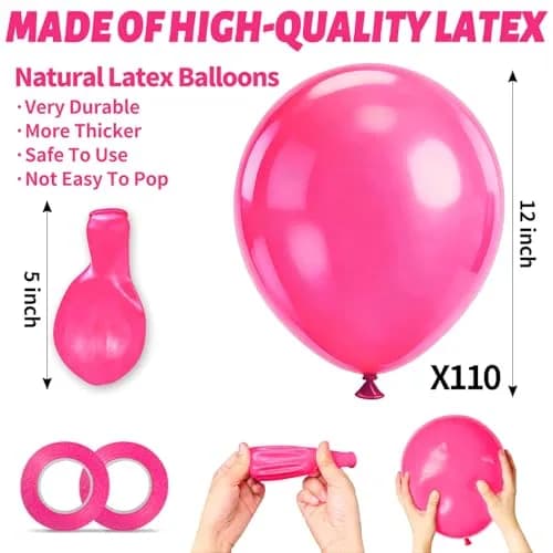 KUULBELA Hot Pink Latex Balloons 110pcs (12 inch) | Bright Party Decorations for Birthdays, Baby Showers, Weddings thumbnail 3