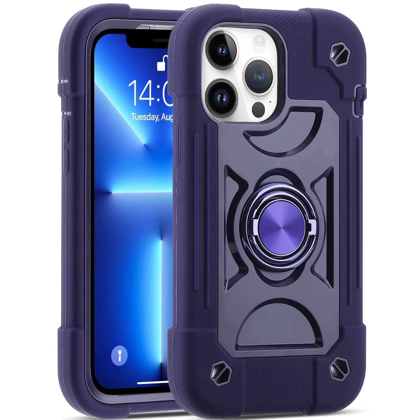 MARKILL Heavy Duty Shockproof Case with Ring Stand for iPhone 13 Pro Max 6.7 Inch | Military Grade Protection — Deep Purple