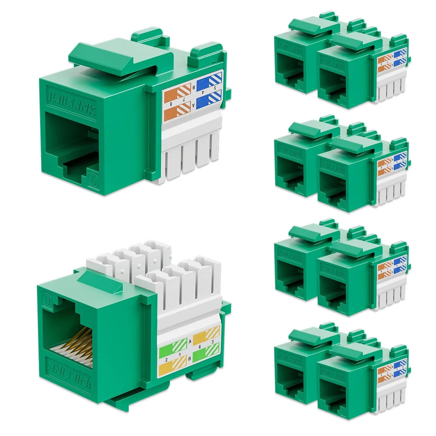 iwillink 10Gbps Cat6 Keystone Jack 10-Pack Green | 10Gbps Speed — Green