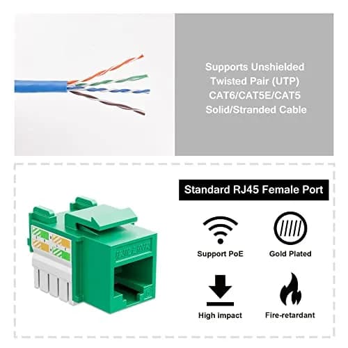 iwillink 10Gbps Cat6 Keystone Jack 10-Pack Green | 10Gbps Speed thumbnail 2