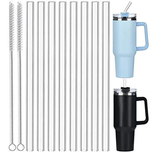 ALINK Clear 8 Pack Glass Straws for Stanley Tumblers | 30cm (12 in) Reusable Borosilicate Glass Straws with 2 Brushes thumbnail 1