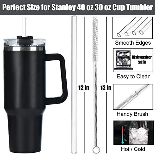ALINK Clear 8 Pack Glass Straws for Stanley Tumblers | 30cm (12 in) Reusable Borosilicate Glass Straws with 2 Brushes thumbnail 2